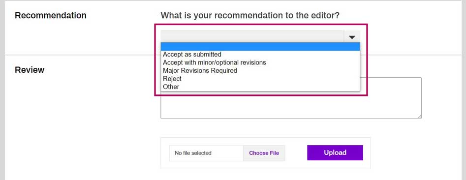 Recommendation to the Editor